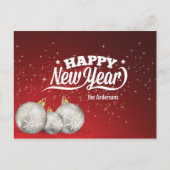 Gelukkig nieuwjaar | Silver Baubles | Rood Briefkaart (Voorkant)