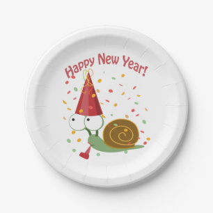 Gelukkig nieuwjaar! slak papieren bordje