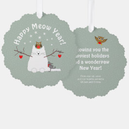 'Gelukkig Nieuwjaar!' Snowcat Ronde Ornament Kaart
