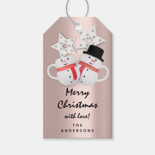 Gelukkig nieuwjaar Snowman-Roos op feestdag Cadeaulabel (Voorkant)