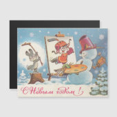 Gelukkig Nieuwjaar Sovjet postkaart met hazen arti (Voorkant / Achterkant)