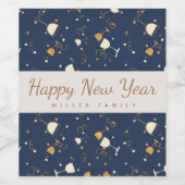 gelukkig nieuwjaar Sparkling wijnglazen goud en na Wijn Etiket (Enkel label)