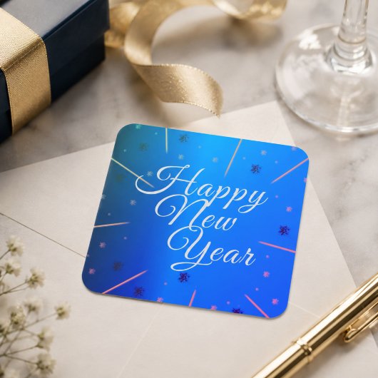 Gelukkig Nieuwjaar Sterren Blauw Vierkante Sticker