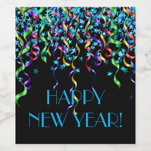 Gelukkig nieuwjaar! Sterren, lintbalstroken Wijn Etiket (Enkel label)