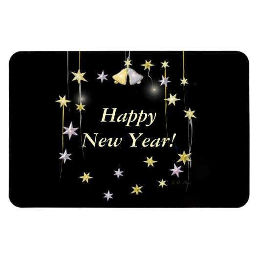 Gelukkig Nieuwjaar Sterren op Zwart Magneet (Horizontaal)