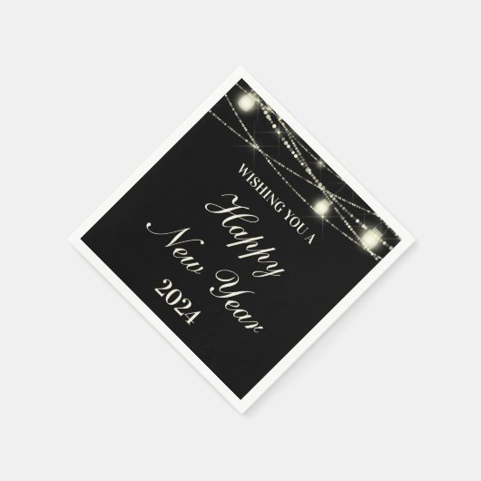 Gelukkig Nieuwjaar String Lights Jars Zwart Servet (Hoek)