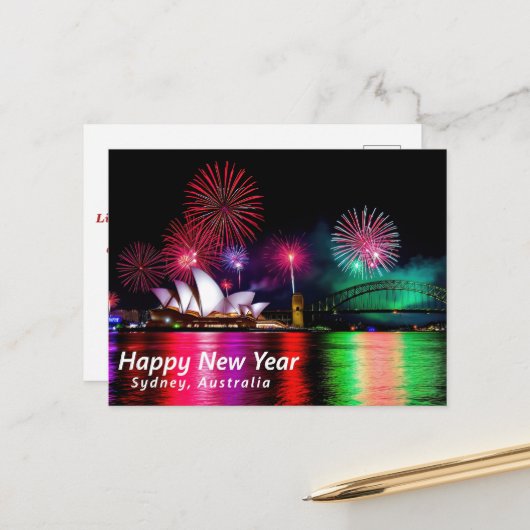 Gelukkig nieuwjaar Sydney Australië Briefkaart (Voorkant / Achterkant in situ)
