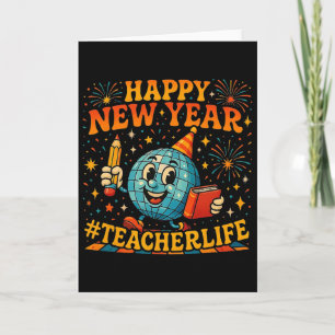 Gelukkig Nieuwjaar Teacherlife Schattige Retro Ond Kaart