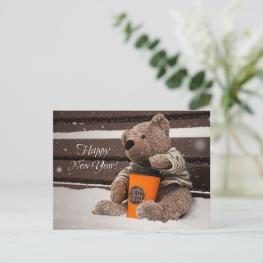 Gelukkig nieuwjaar. Teddy Bear. Feestdagenkaart (Staand voorkant)