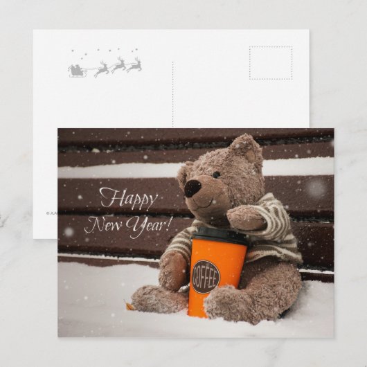 Gelukkig nieuwjaar. Teddy Bear. Feestdagenkaart (Voorkant / Achterkant)