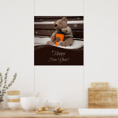 Gelukkig nieuwjaar. Teddy Bear. Poster (Keuken)