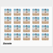 Gelukkig Nieuwjaar Tekst met Strandwandelaar Vierkante Sticker (Vel)