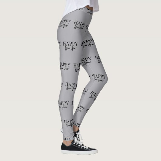 Gelukkig Nieuwjaar Trendy Zwart en Grijs Leggings (Rechts)