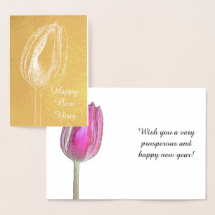 Gelukkig Nieuwjaar Tulp Bloemen Roze Bloem Fotokun Folie Kaarten