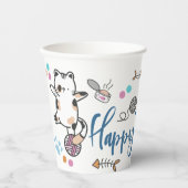 Gelukkig Nieuwjaar tussen Kittens in balans op een Papieren Bekers (Voorkant)