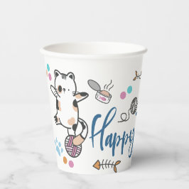 Gelukkig Nieuwjaar tussen Kittens in balans op een Papieren Bekers