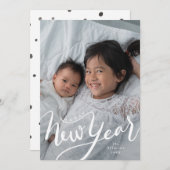 Gelukkig Nieuwjaar Typografie Script Foto Feestdagenkaart (Voorkant / Achterkant)