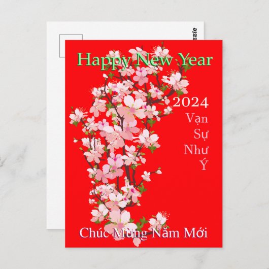 Gelukkig Nieuwjaar Týt Chúc Mừng Năm Mới Xuân 2024 Briefkaart (Voorkant / Achterkant)
