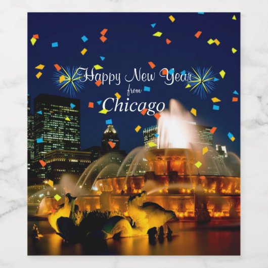 Gelukkig Nieuwjaar uit Chicago Wijn Etiket (Enkel label)