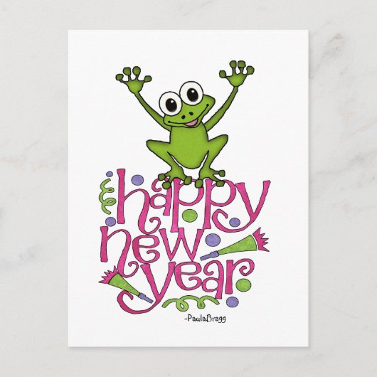 Gelukkig nieuwjaar uit Frisky de Kikker Feestdagenkaart (Voorkant)