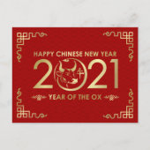 Gelukkig Nieuwjaar van de Os - Rood en Goud Feestdagenkaart (Voorkant)