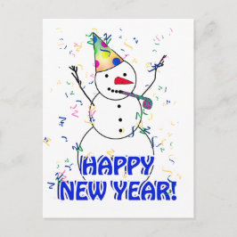 Gelukkig nieuwjaar van de vierende sneeuwman feestdagenkaart