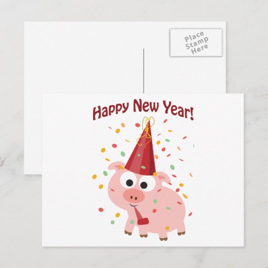 Gelukkig nieuwjaar! Varkens Feestdagenkaart (Voorkant / Achterkant)