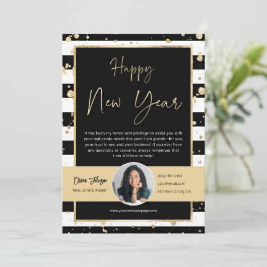 Gelukkig Nieuwjaar Vastgoed Foto Dankkaart Kaart (Staand voorkant)