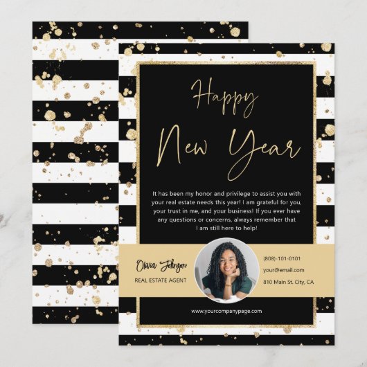 Gelukkig Nieuwjaar Vastgoed Foto Dankkaart Kaart (Voorkant / Achterkant)