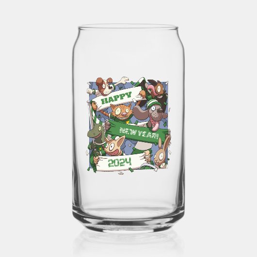 Gelukkig Nieuwjaar Verander de datum Funny Animal  Blikvorm Glas (Voorkant)