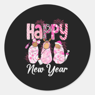 Gelukkig Nieuwjaar Verloskunde & Verpleegkundige  Ronde Sticker