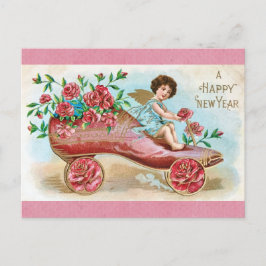 Gelukkig Nieuwjaar Victoriaans Angel Floral Briefkaart
