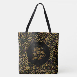 Gelukkig Nieuwjaar Vieren,Gouden Pixels Patroon Tote Bag