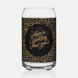 Gelukkig Nieuwjaar Vieren,Gouden Pixels Patroon,Zw Blikvorm Glas