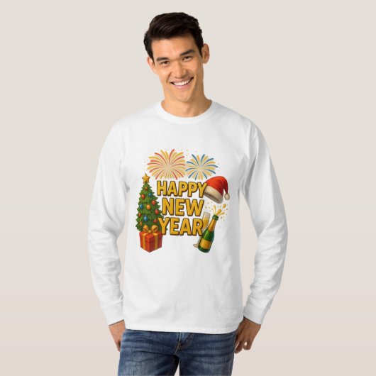 Gelukkig Nieuwjaar Viering Sticker T-shirt (Voorkant volledig)