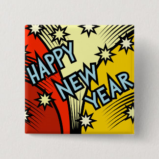 Gelukkig nieuwjaar vierkante button 5,1 cm