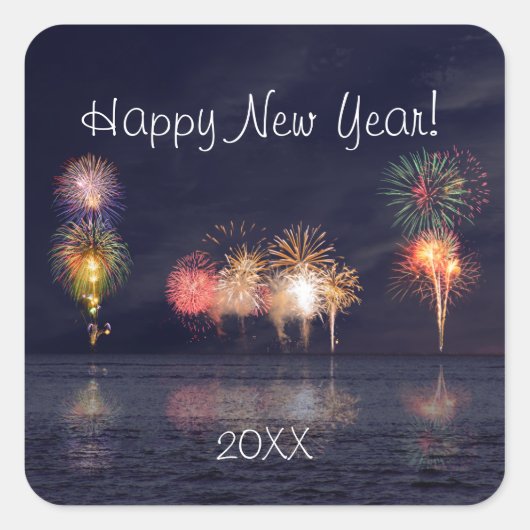 Gelukkig nieuwjaar vierkante sticker (Voorkant)