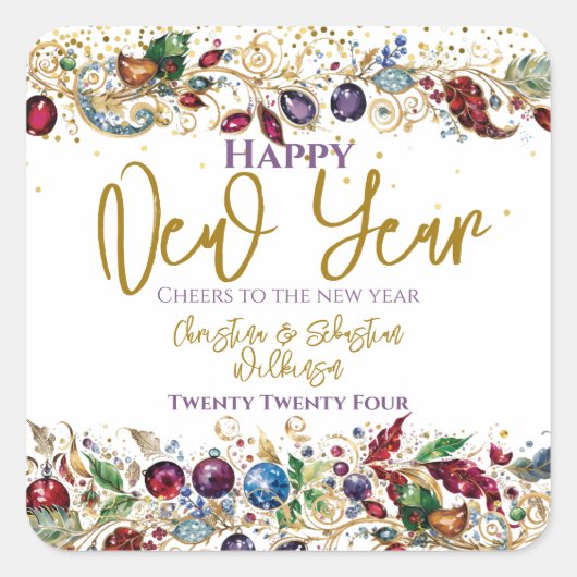 Gelukkig nieuwjaar vierkante sticker (Voorkant)