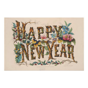 Gelukkig Nieuwjaar, Vintage Currier & Ives Print Foto Afdruk