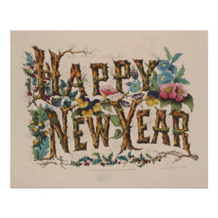 Gelukkig Nieuwjaar, Vintage Currier & Ives Print Perfect Poster