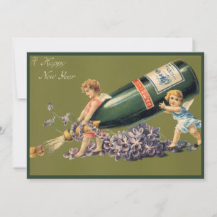 Gelukkig Nieuwjaar, Vintage engelen met champagne Kaart