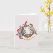 Gelukkig Nieuwjaar Vogel Krans Kaart (Gele Bloem)