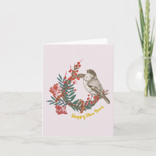 Gelukkig Nieuwjaar Vogel Krans Kaart