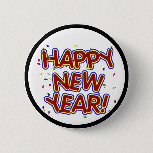 Gelukkig nieuwjaar - vun rode tekst met Confetti Ronde Button 5,7 Cm (Voorkant)