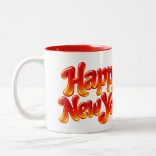 Gelukkig Nieuwjaar Vuur Element Fantasie Merklette Tweekleurige Koffiemok