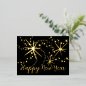Gelukkig Nieuwjaar vuurwerk | Achterfoto Folie Feestdagen Briefkaart (Staand Voorkant)