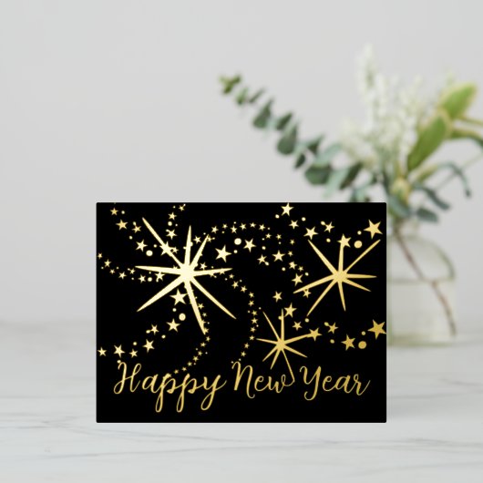 Gelukkig Nieuwjaar vuurwerk | Achterfoto Folie Feestdagen Briefkaart (Staand Voorkant)