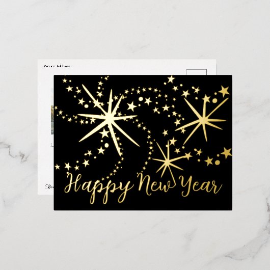 Gelukkig Nieuwjaar vuurwerk | Achterfoto Folie Feestdagen Briefkaart (Voorkant / Achterkant)