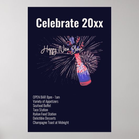 Gelukkig Nieuwjaar Vuurwerk Champagne Celebration  Poster (Voorkant)