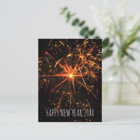 Gelukkig nieuwjaar vuurwerk feestdagenkaart (Staand voorkant)